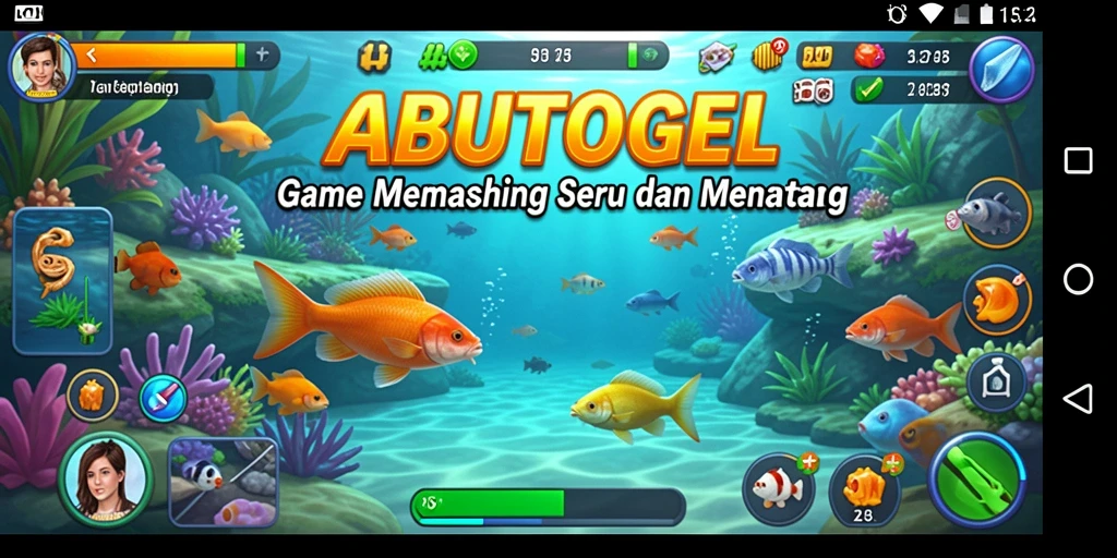 Screenshot utama ABUTOGEL menampilkan gameplay memancing yang seru.
