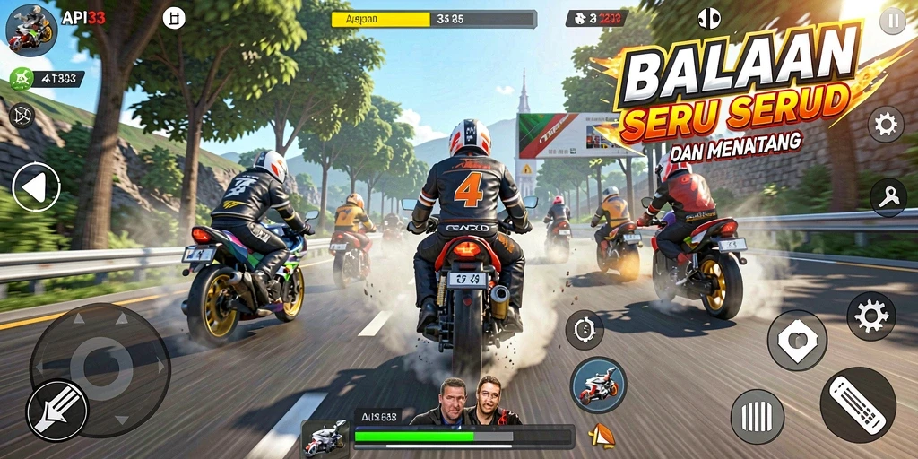Tampilan gameplay seru dari API33 dengan aksi balapan motor.