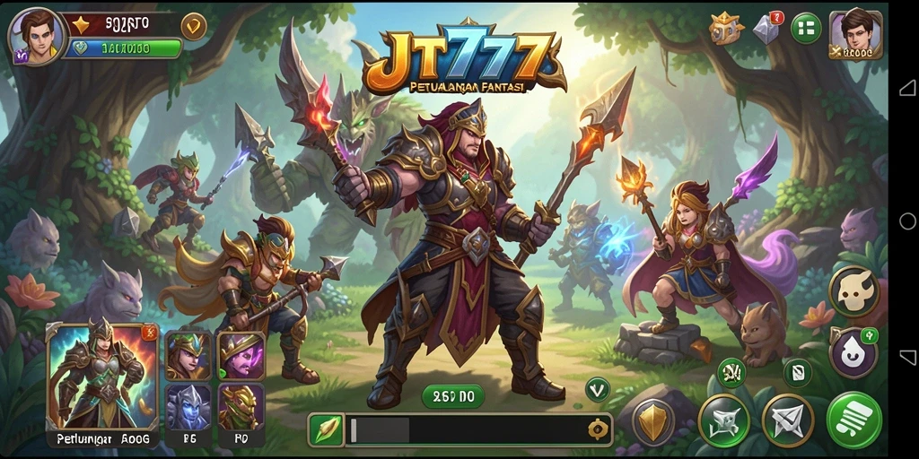 Tangkapan layar utama JT777 menunjukkan intensitas pertarungan epik dalam RPG.