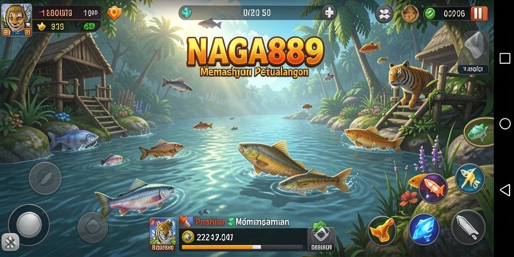 Screenshot gameplay NAGA889 dengan ikan besar yang ditangkap.