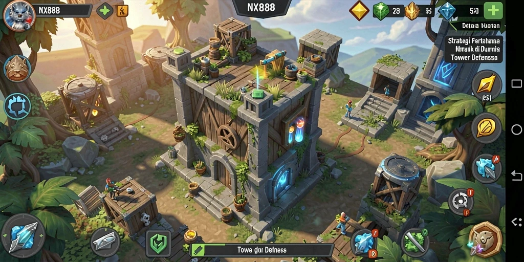 Tampilan menarik dari gameplay Tower Defense di NX888.