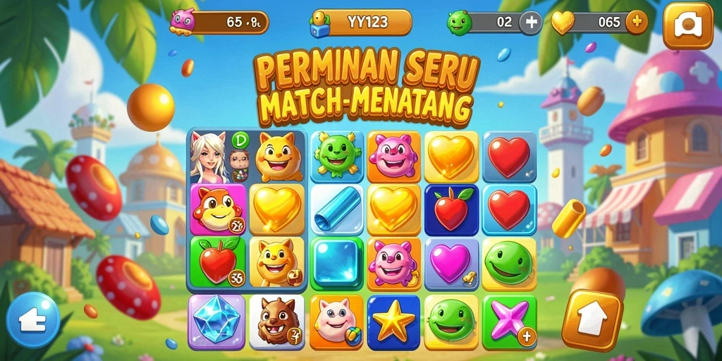 Tangkapan layar gameplay YY123 dengan aksi match-3 yang seru.